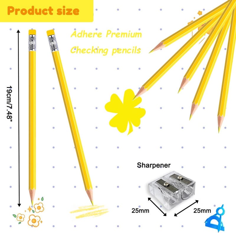 Adhere 25pcs Checking Pencils Erasable colored Pencils Pre-Sharpened #2 HB,for Checking Tests Grading,Map Coloring, editing Office Favors,including a Free sharpener. (Yellow) - Image 2